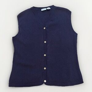Bugle Boy Women's VTG Navy Buttons Sweater Vest XL 100% Cotton 90s Classic Prep